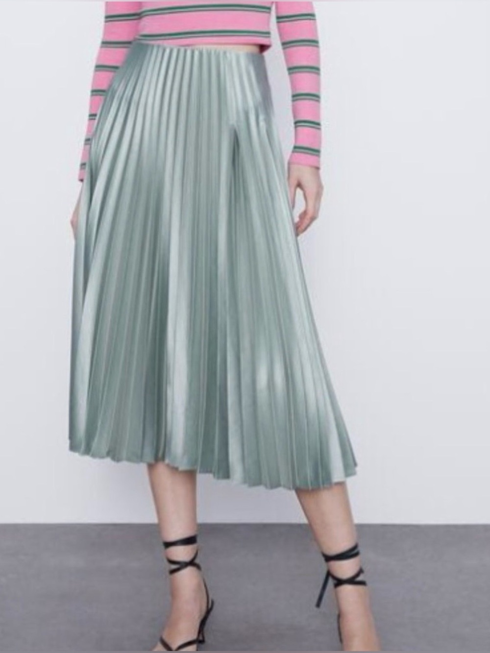 Zara Satin Effect Pleated Skirt New